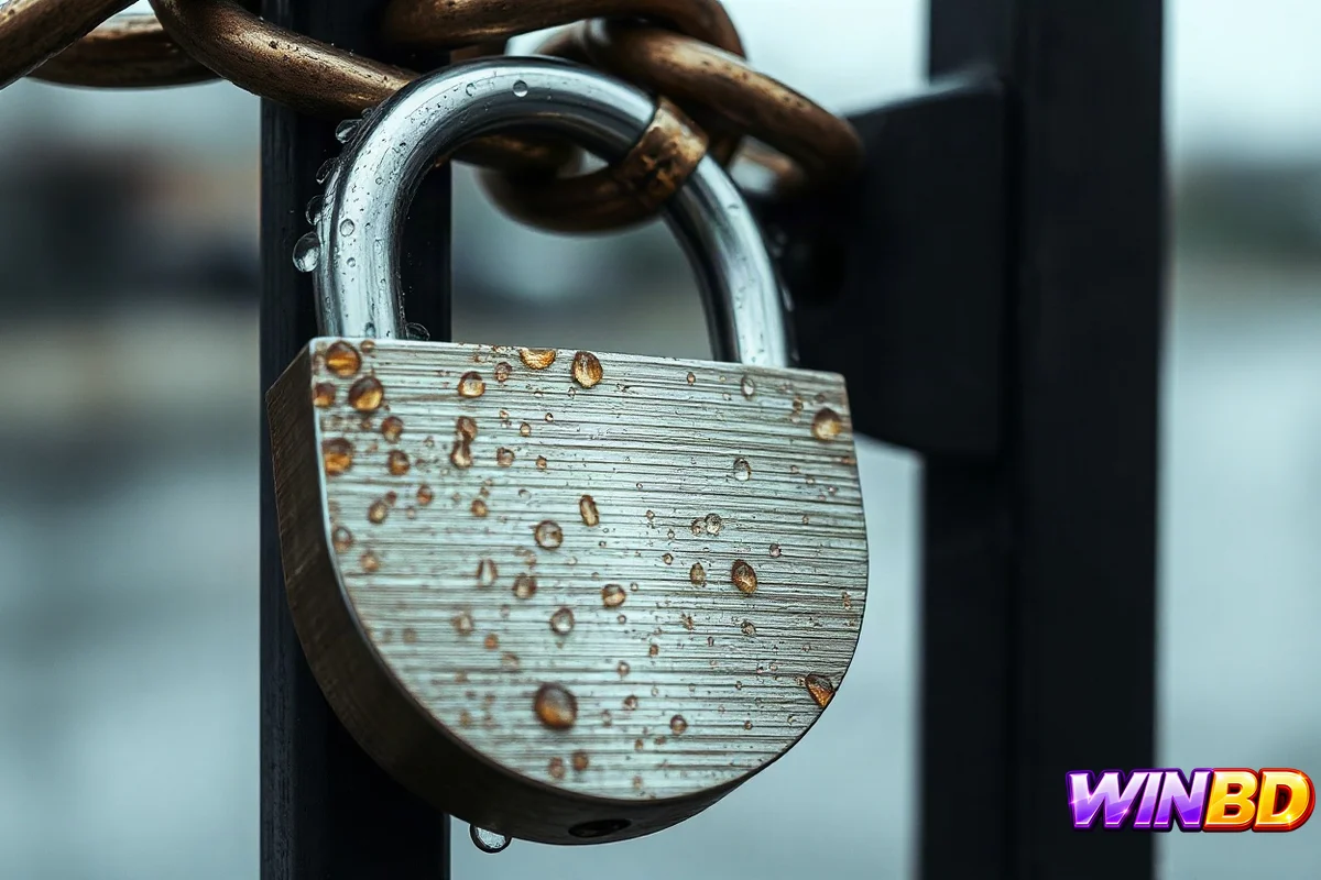 ধাতব গেটে শিকল দিয়ে বাঁধা শক্ত ইস্পাতের তালা