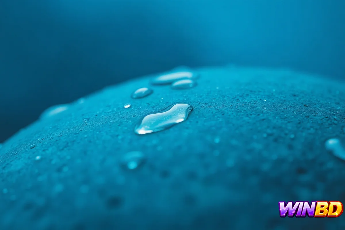 ম্যাক্রো শটে মসৃণ পাথরের উপর জলের ফোঁটা, ঠান্ডা নীল আলো, গভীরতা কম